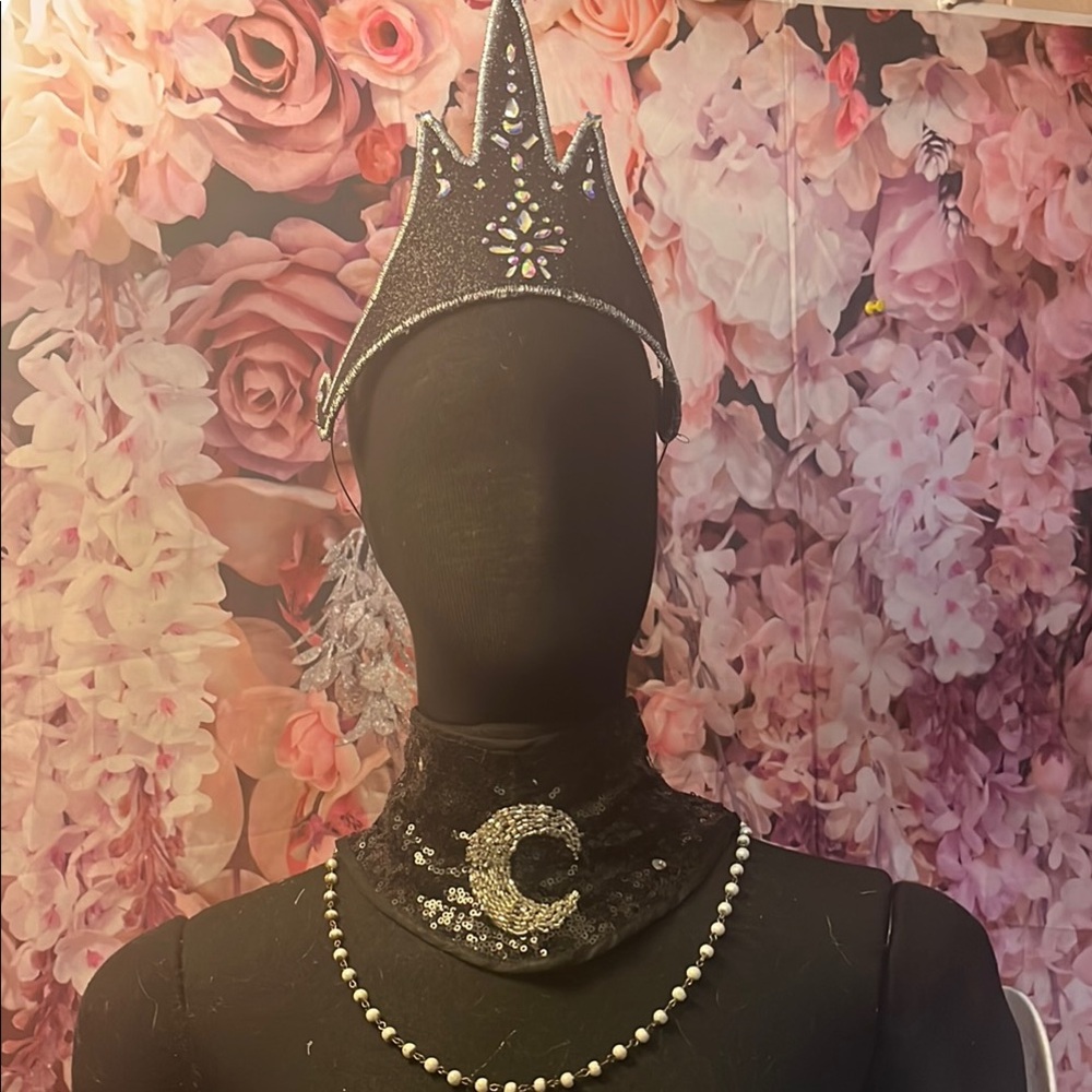 Princess Luna Black Sequin Crown and Choker Set with Silver Accents